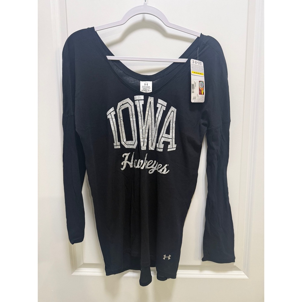 Under Armour Iowa Hawkeyes Long Sleeve V-Neck Graphic Shirt Black Medium NWT